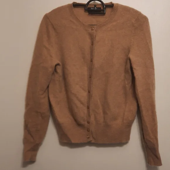*SOLD* Lord & Taylor 100% Cashmere Crew Neck Cardigan Sweater Tan - Picture 3 of 16